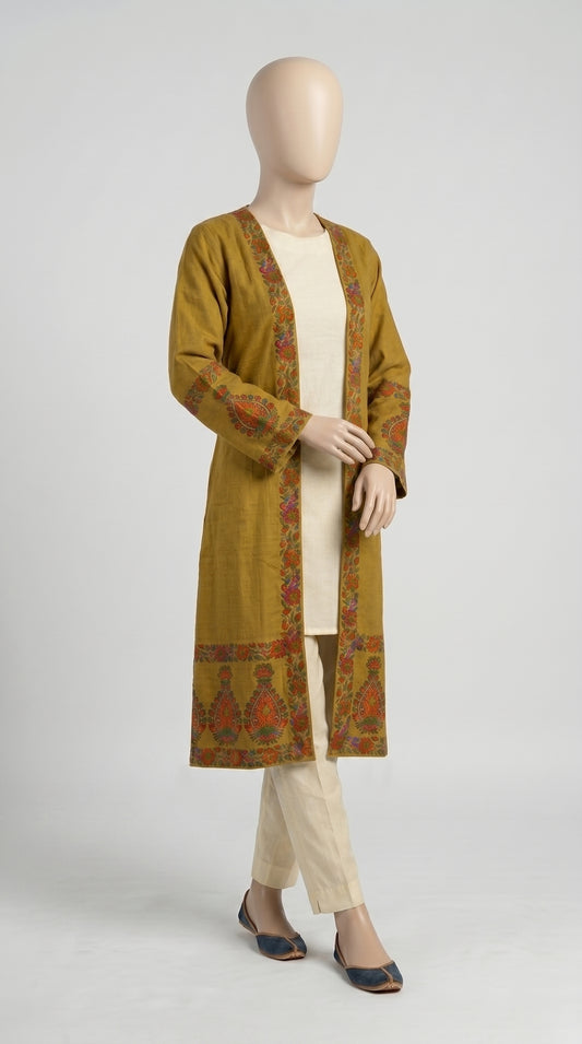 Mustard Block Print Lawn Shrug — view 2