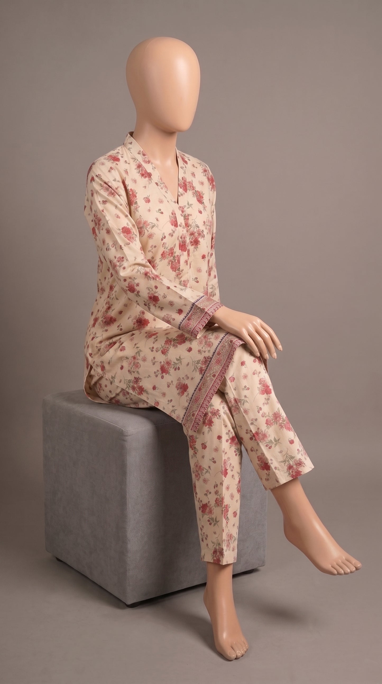 Off-White Pink Floral Lawn Co-ord — view 4