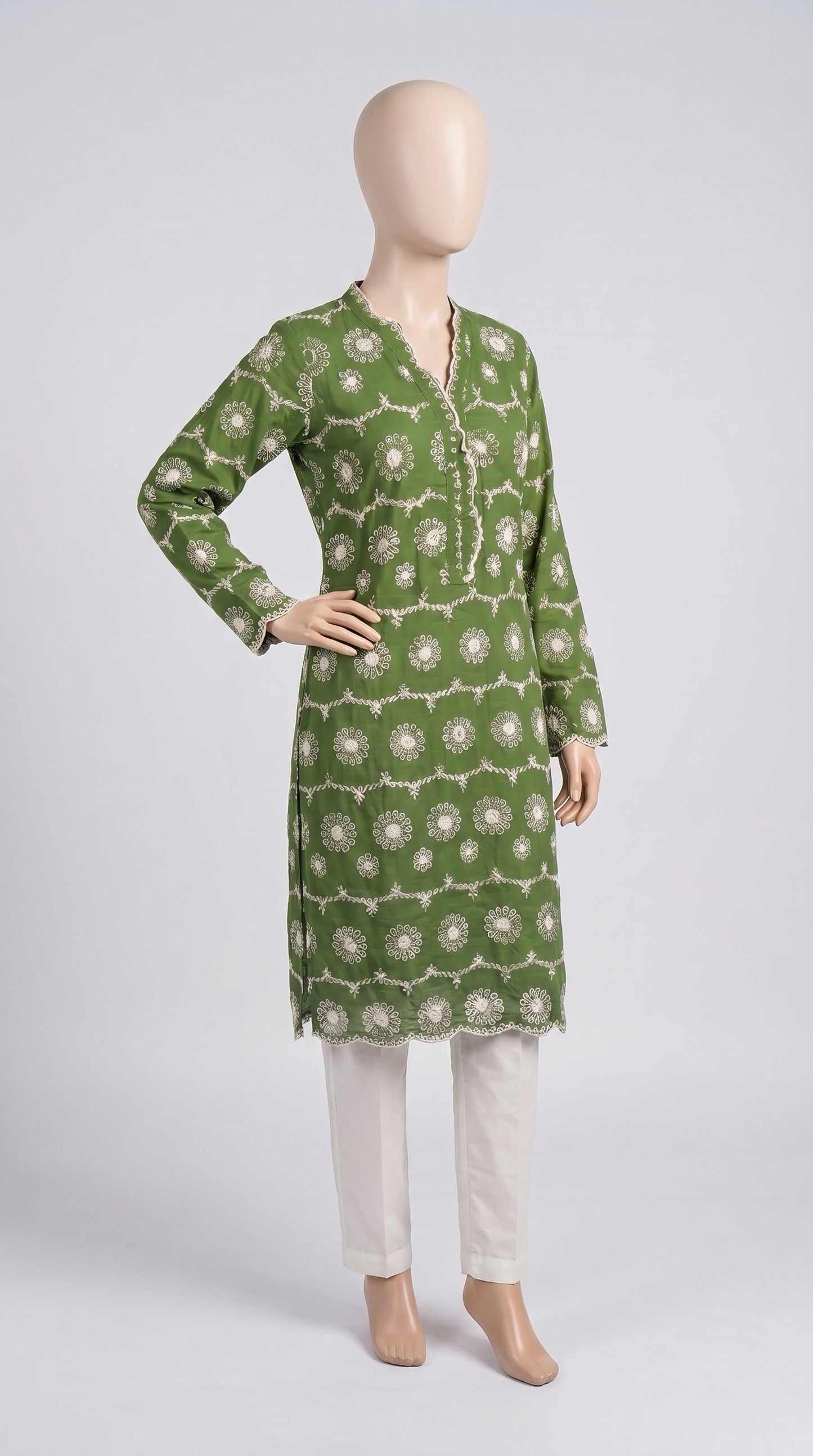 Olive Chikankari Embroidered 2-Piece — view 4