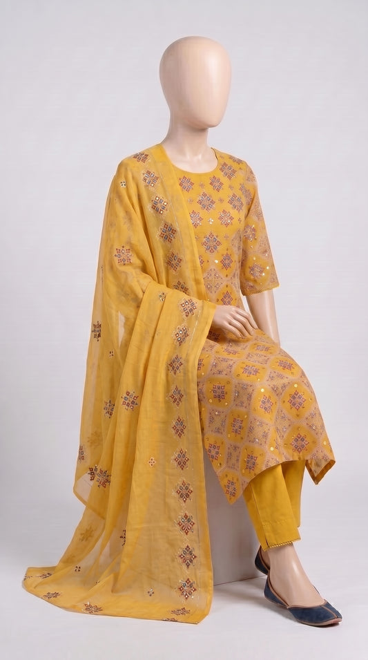 Saffron Chiffon Kaftan 3-Piece — view 2