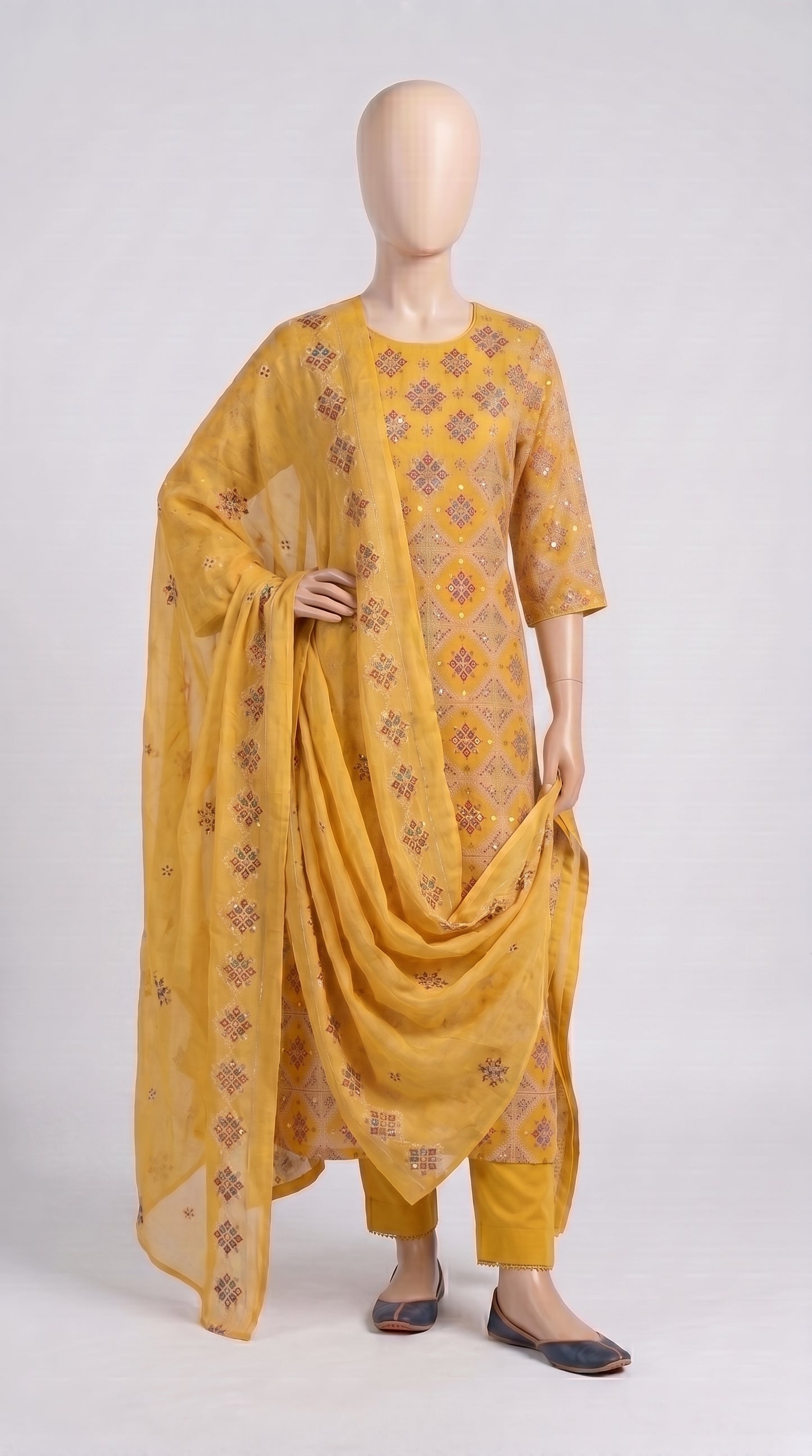 Saffron Chiffon Kaftan 3-Piece — view 4