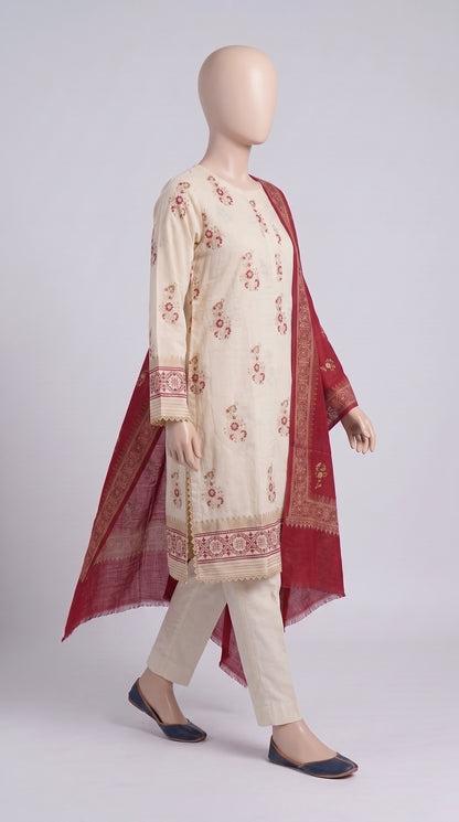 Beige & Maroon Block Print 3-Piece — view 2