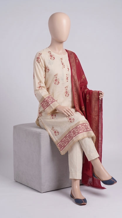 Beige & Maroon Block Print 3-Piece — view 3
