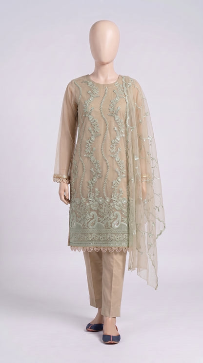 Beige & Mint Sequin Organza 3-Piece — view 1