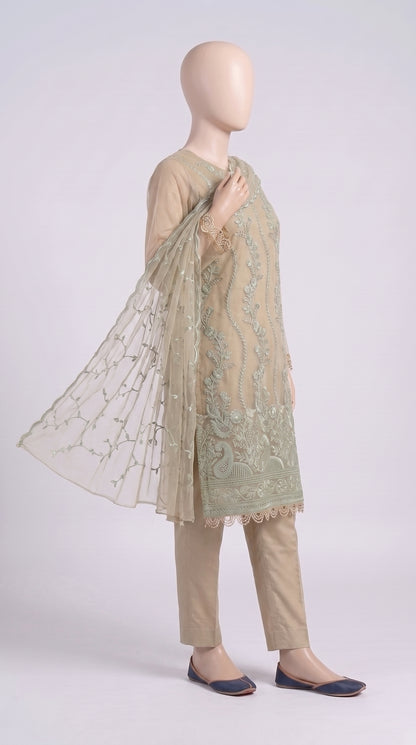 Beige & Mint Sequin Organza 3-Piece — view 2