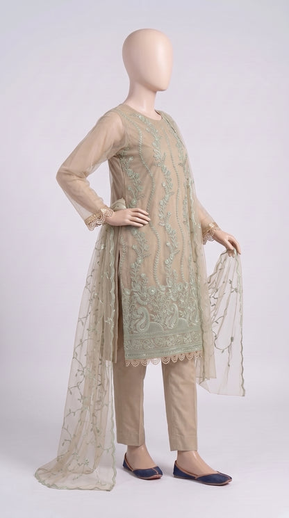Beige & Mint Sequin Organza 3-Piece — view 3