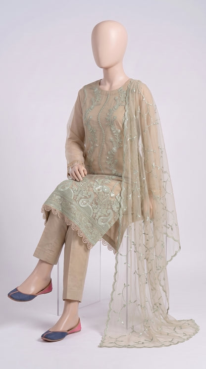 Beige & Mint Sequin Organza 3-Piece — view 4
