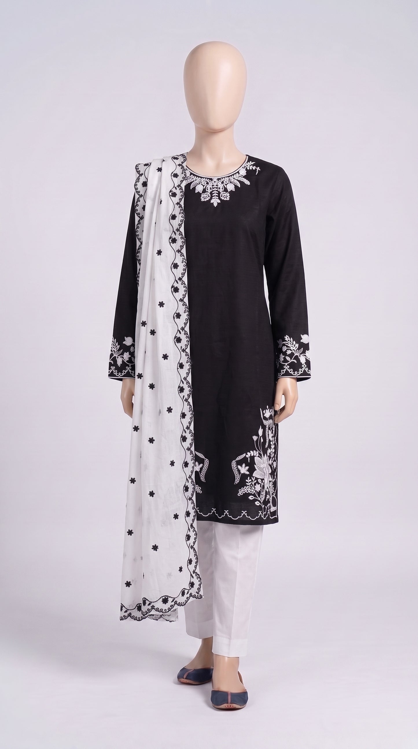 Black & White Floral Embroidered 3-Piece — view 1