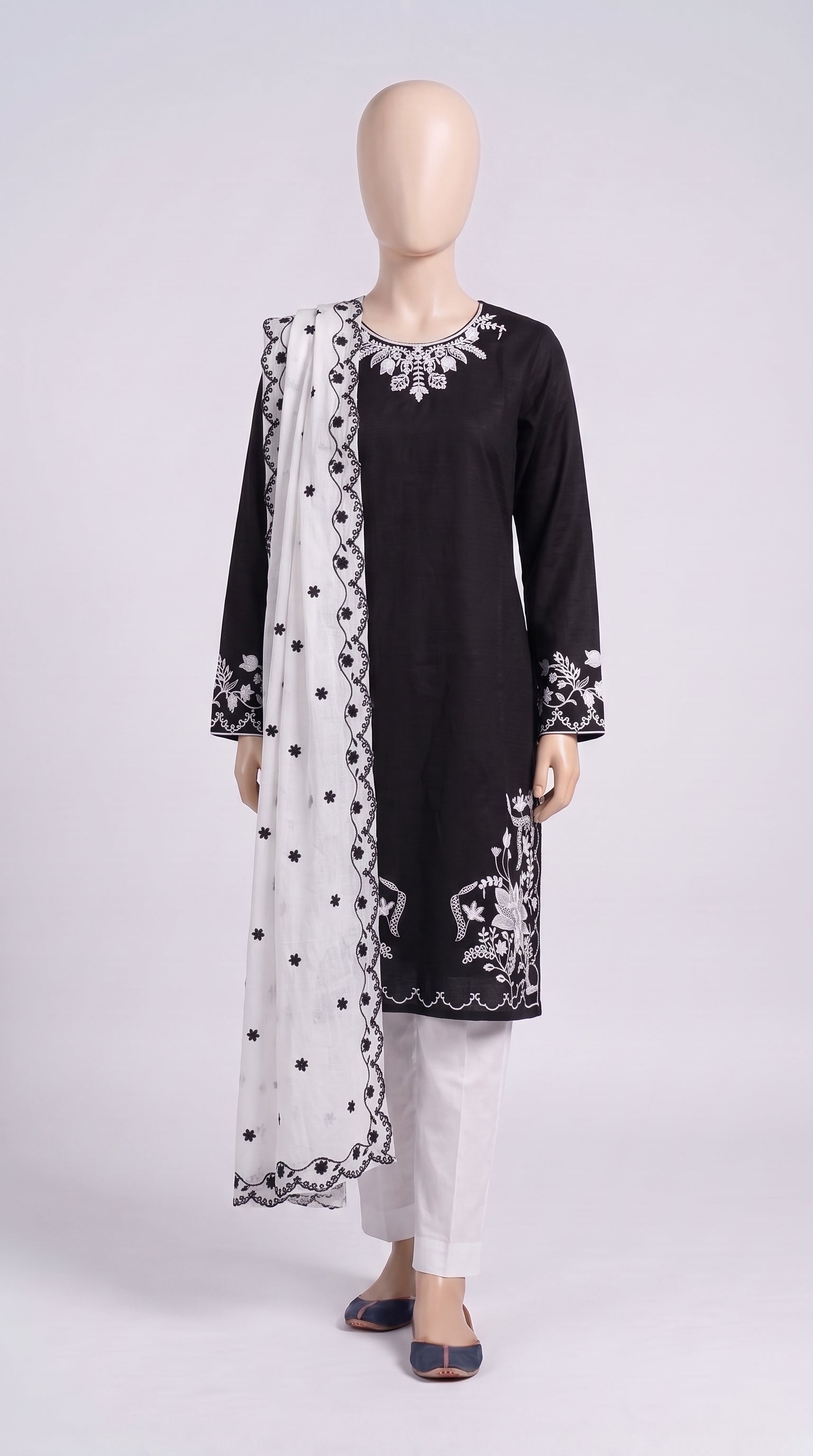 Black & White Floral Embroidered 3-Piece — view 1