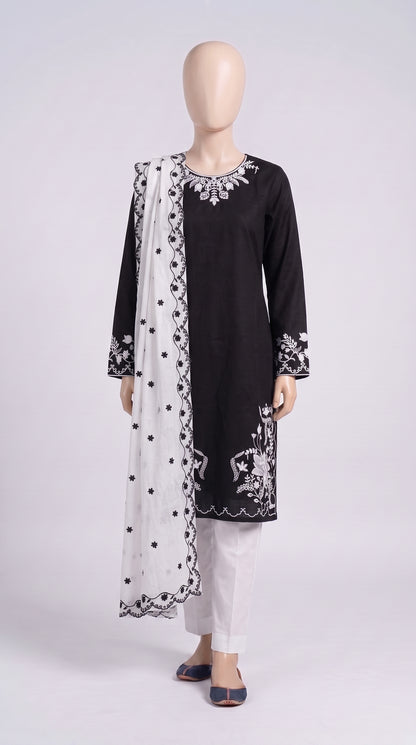Black & White Floral Embroidered 3-Piece — view 1