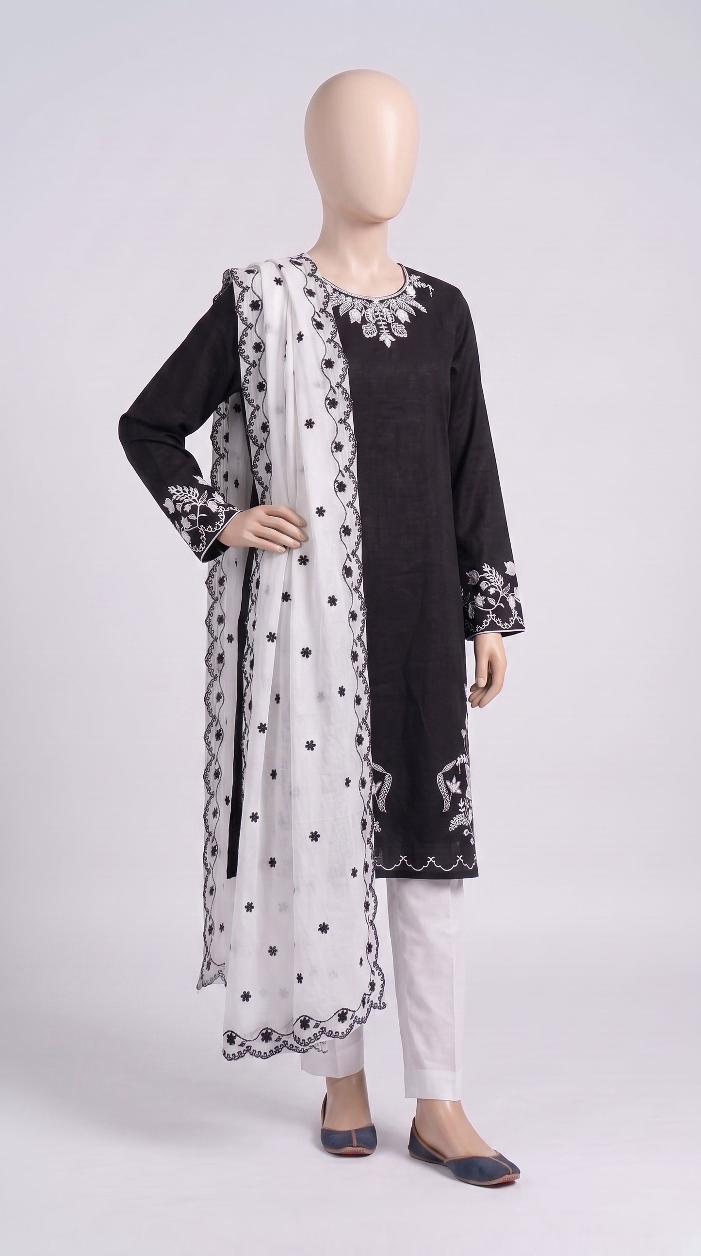 Black & White Floral Embroidered 3-Piece — view 2