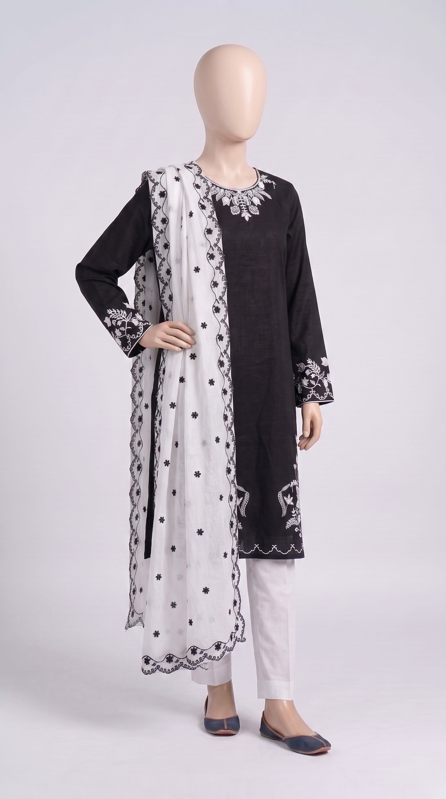 Black & White Floral Embroidered 3-Piece — view 2