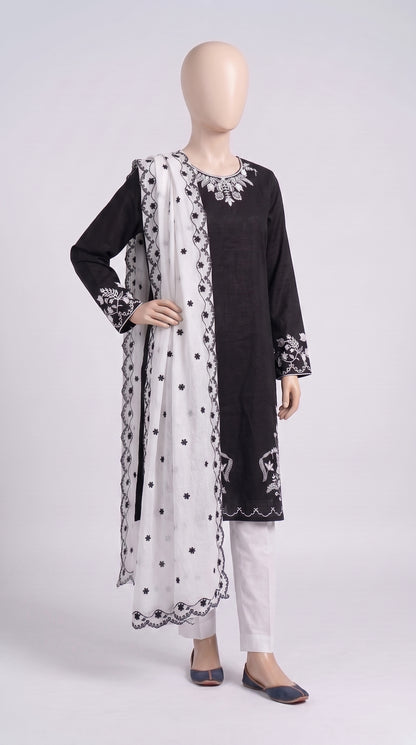 Black & White Floral Embroidered 3-Piece — view 2