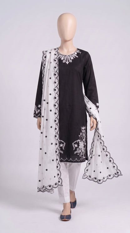 Black & White Floral Embroidered 3-Piece — view 3