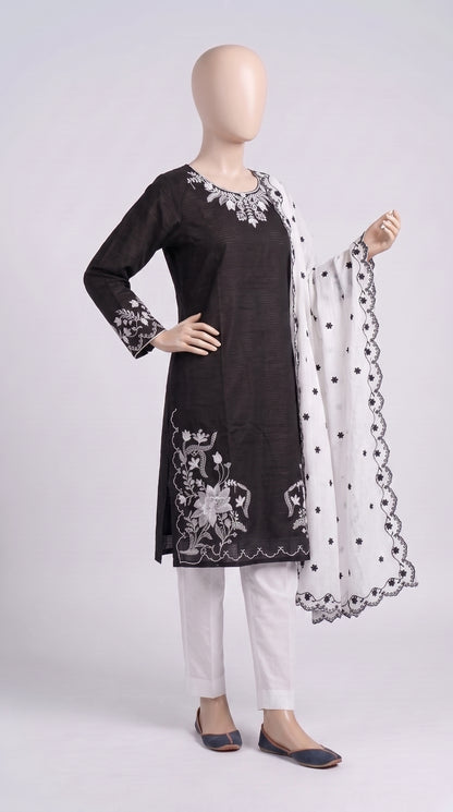 Black & White Floral Embroidered 3-Piece — view 4