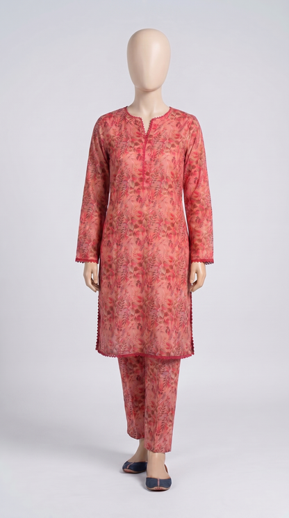 Coral Leaf Print Lawn Co-ord — view 1