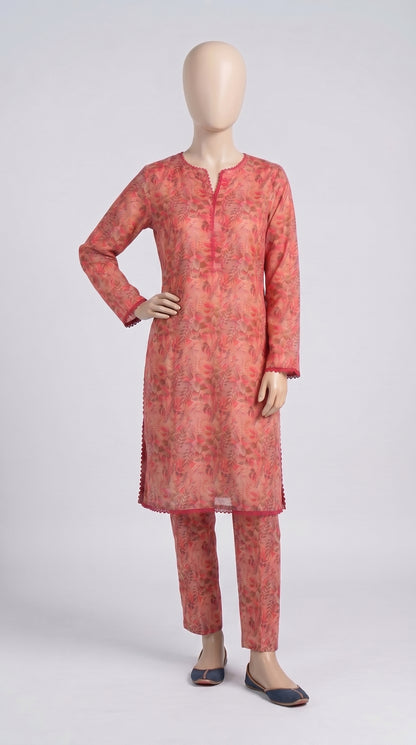 Coral Leaf Print Lawn Co-ord — view 2