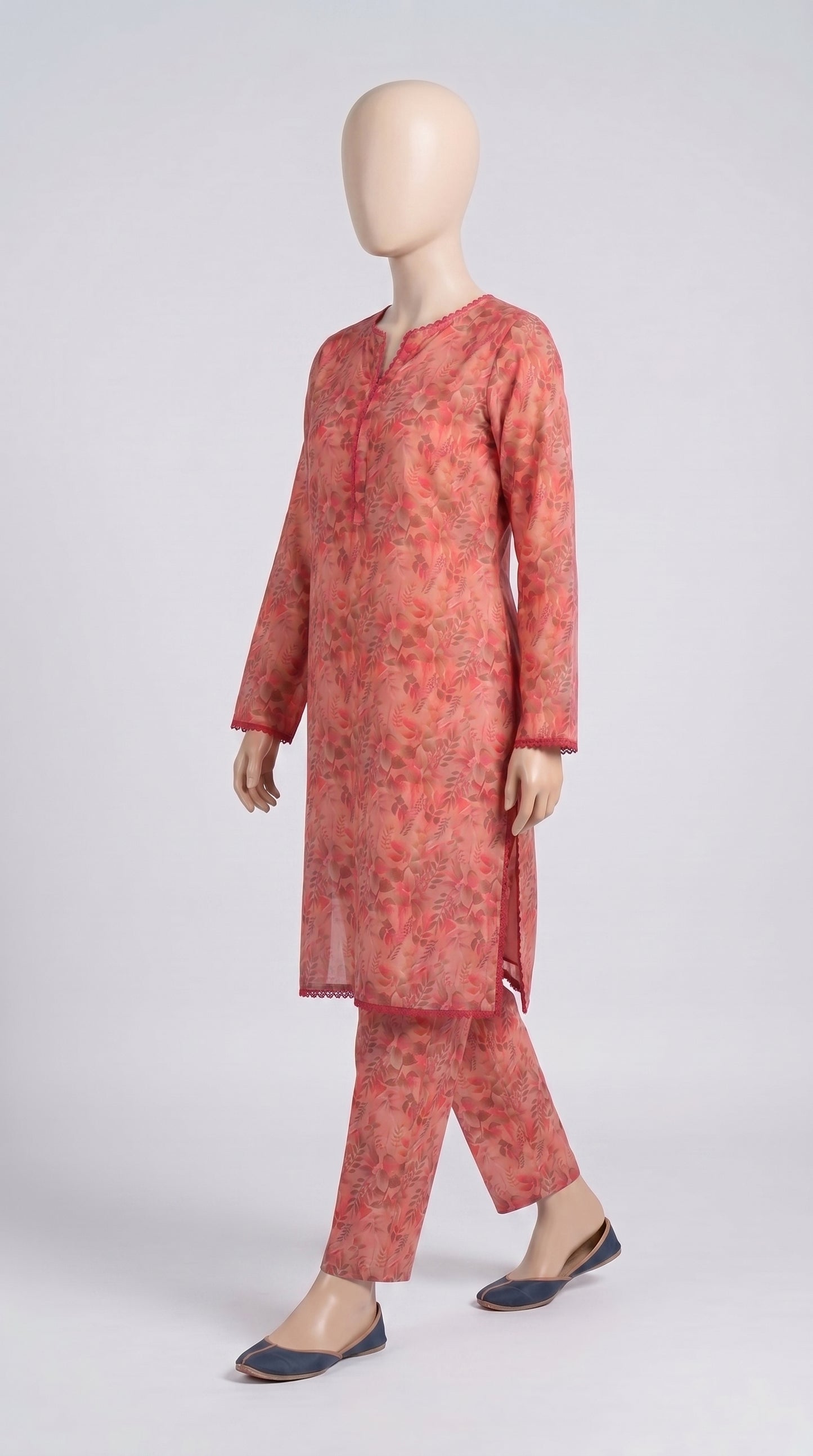 Coral Leaf Print Lawn Co-ord — view 3