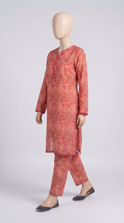 Coral Leaf Print Lawn Co-ord — view 3