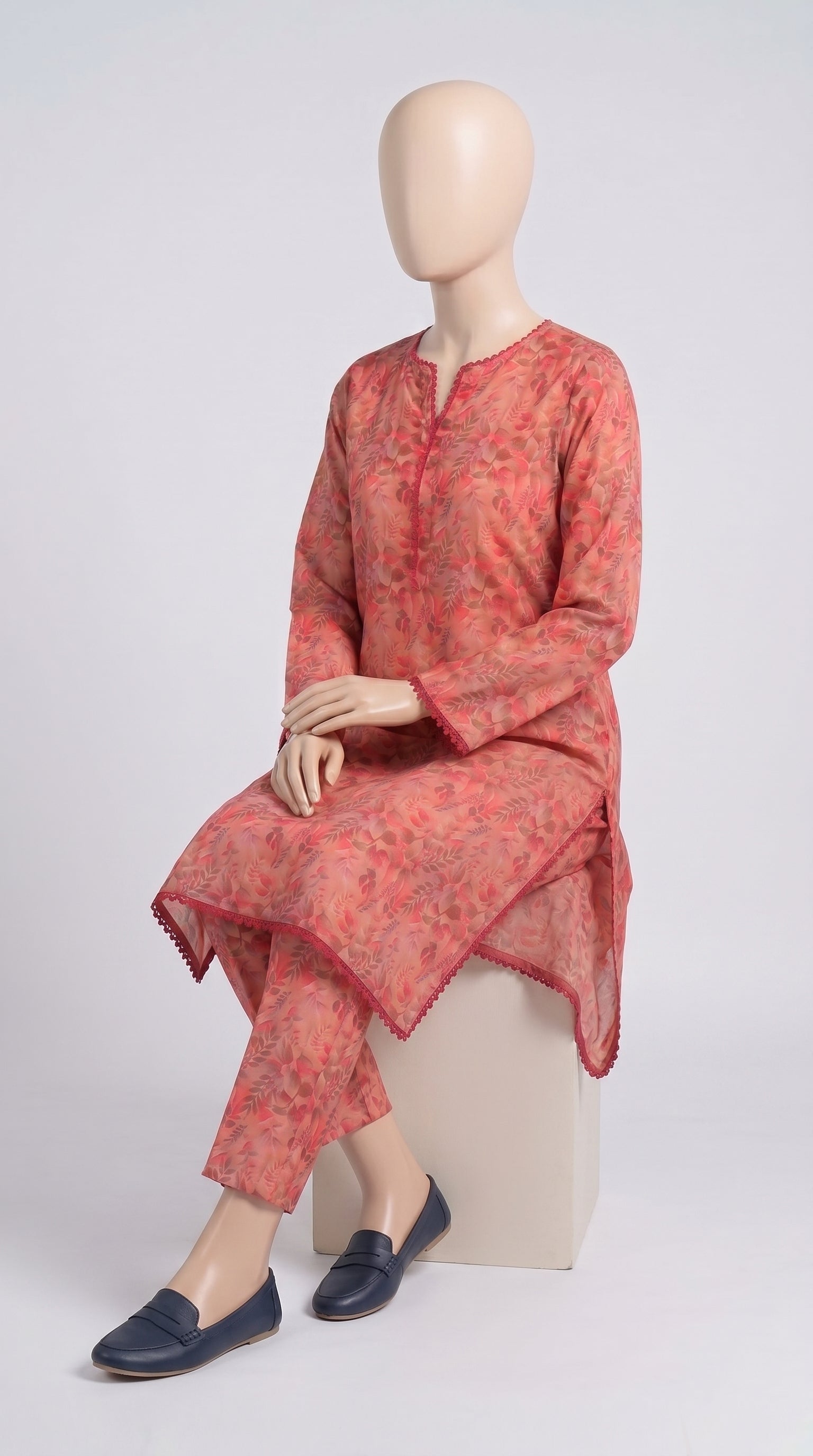Coral Leaf Print Lawn Co-ord — view 4
