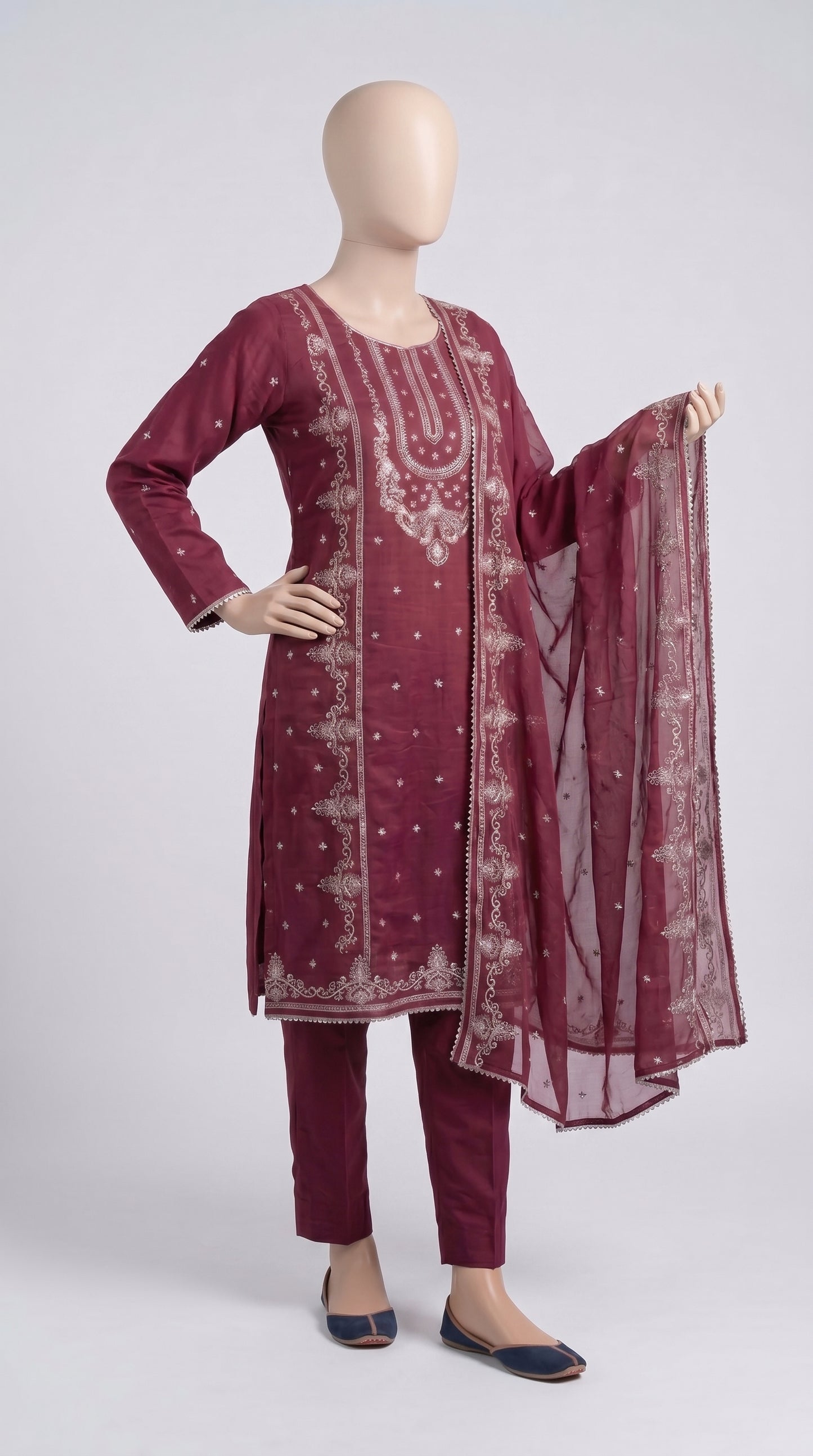 Crimson Silver Thread Embroidered 3-Piece — view 2