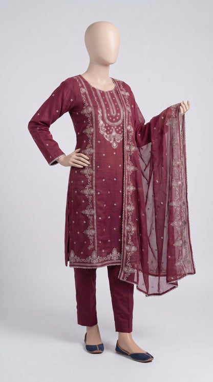 Crimson Silver Thread Embroidered 3-Piece — view 2