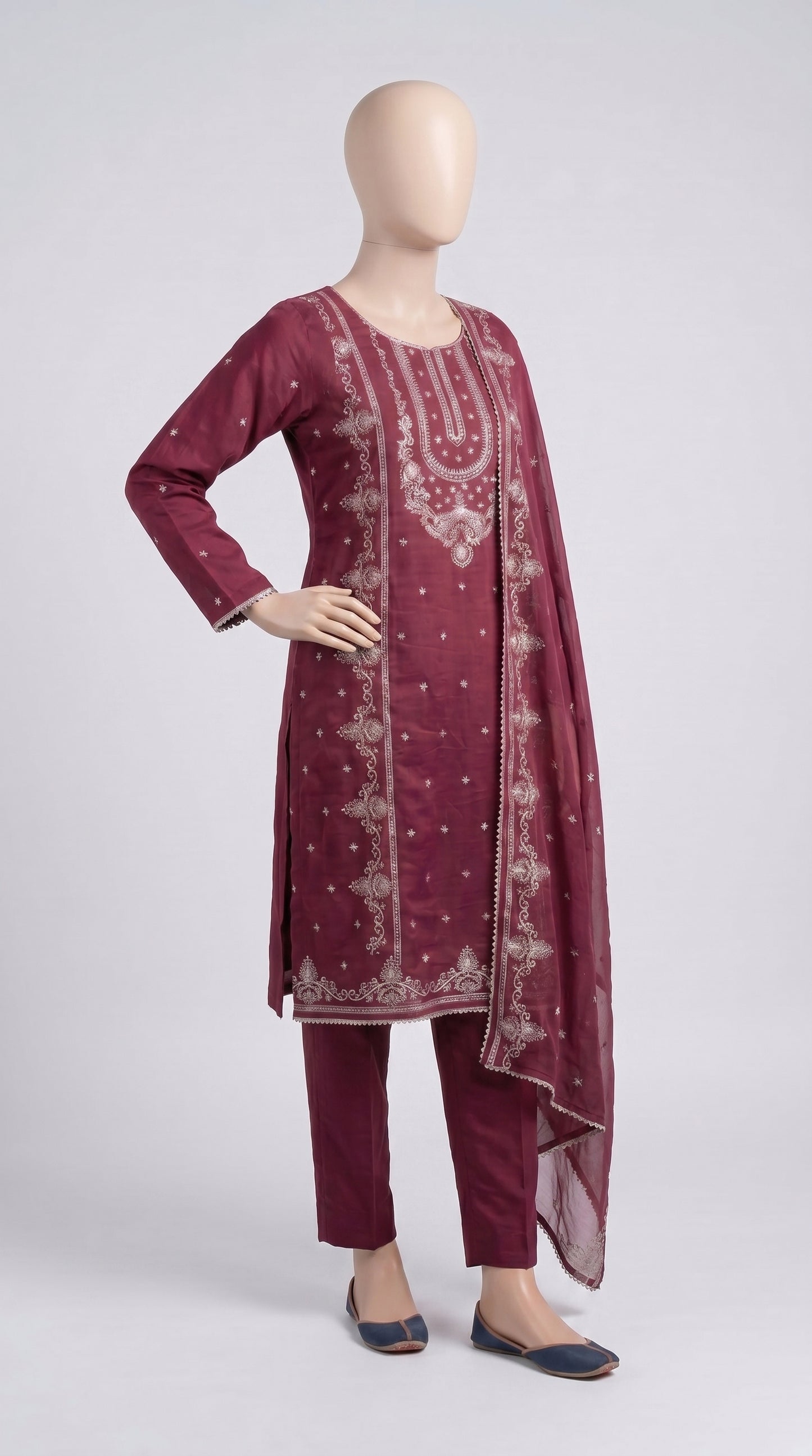 Crimson Silver Thread Embroidered 3-Piece — view 3