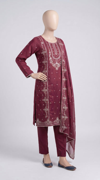Crimson Silver Thread Embroidered 3-Piece — view 3