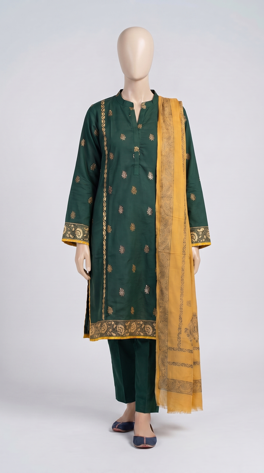 Forest Green Gold Zari 3-Piece — view 1