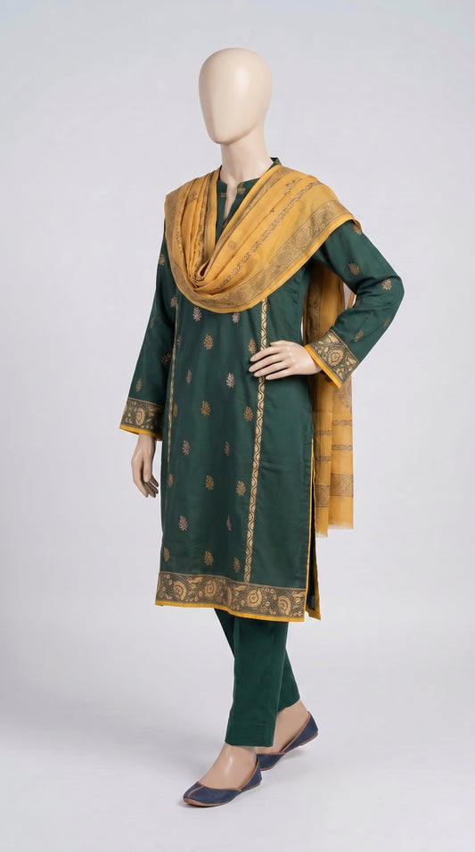 Forest Green Gold Zari 3-Piece — view 2