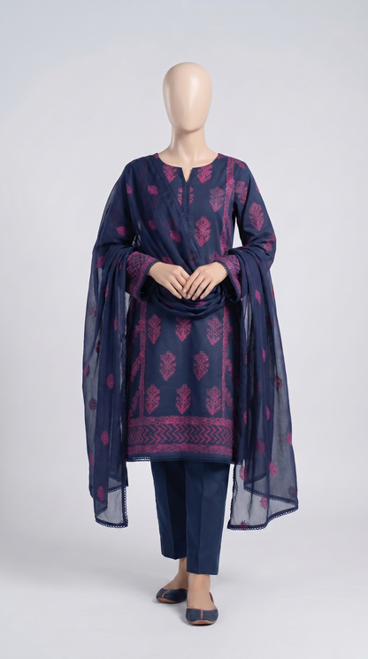 Indigo Mughal Block Print 3-Piece — view 1