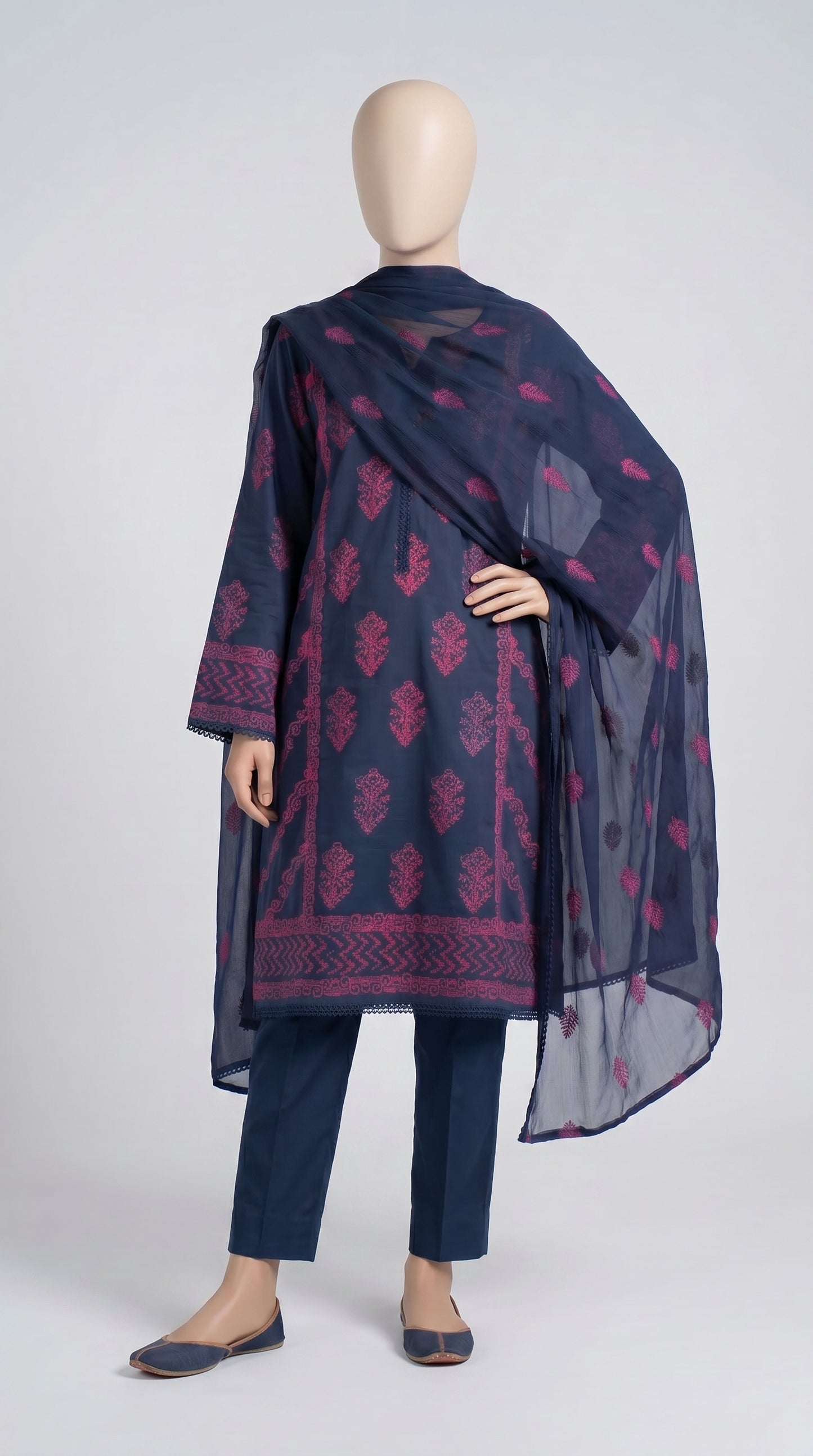 Indigo Mughal Block Print 3-Piece — view 2