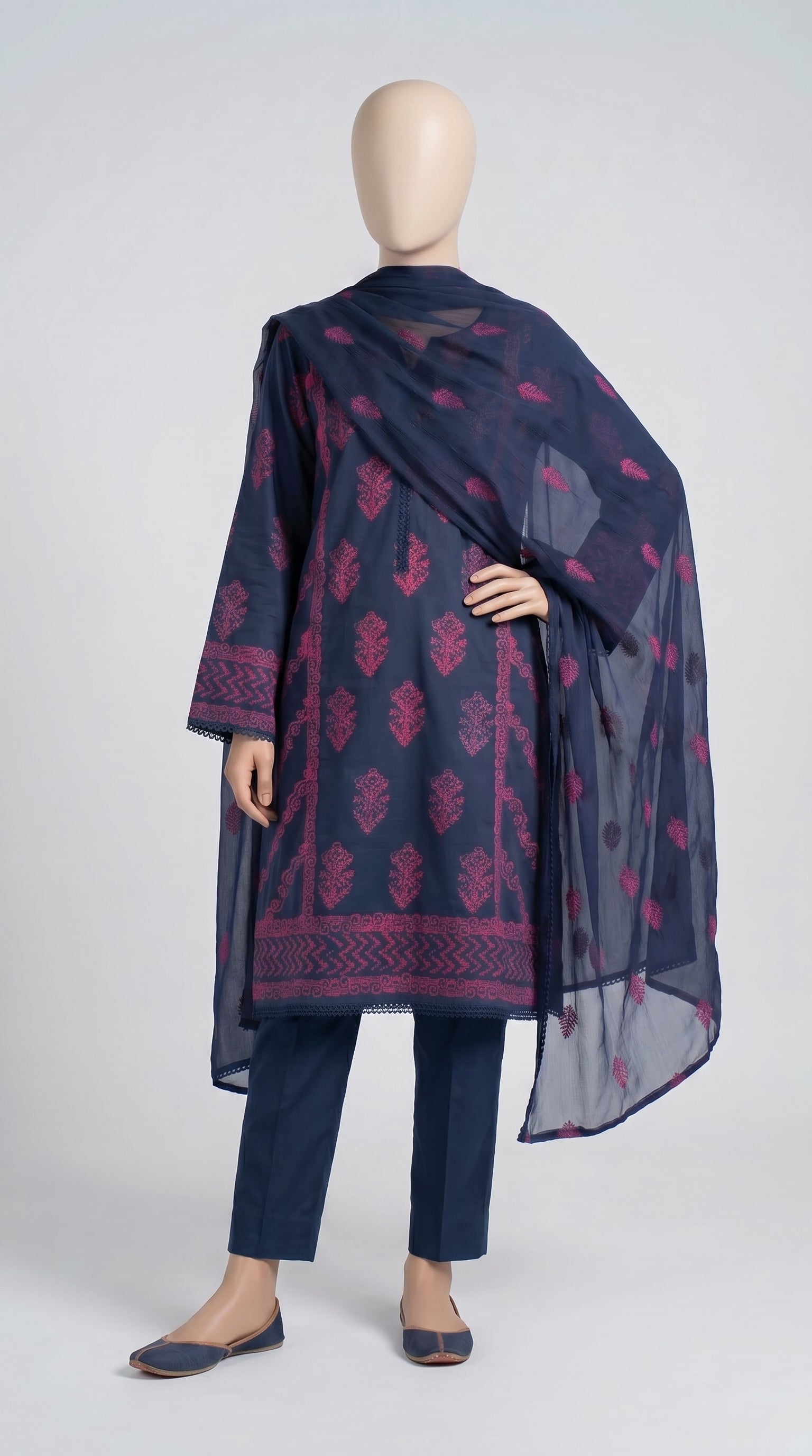 Indigo Mughal Block Print 3-Piece — view 2