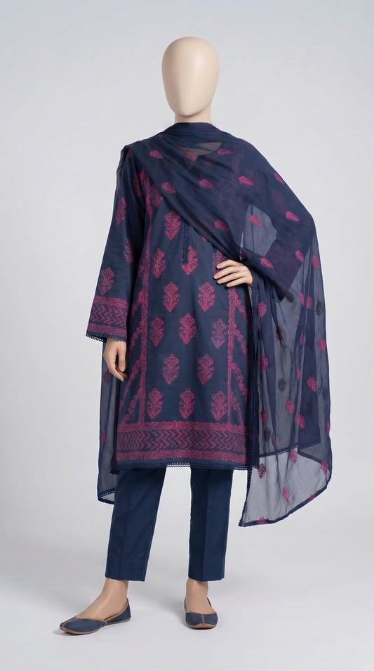 Indigo Mughal Block Print 3-Piece — view 2