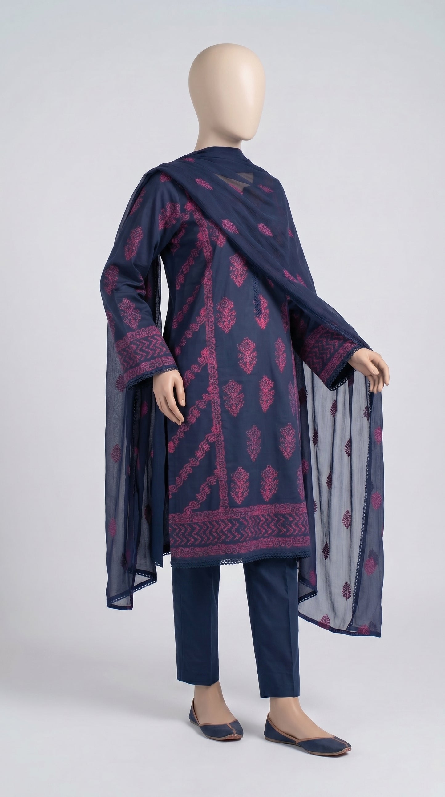 Indigo Mughal Block Print 3-Piece — view 3