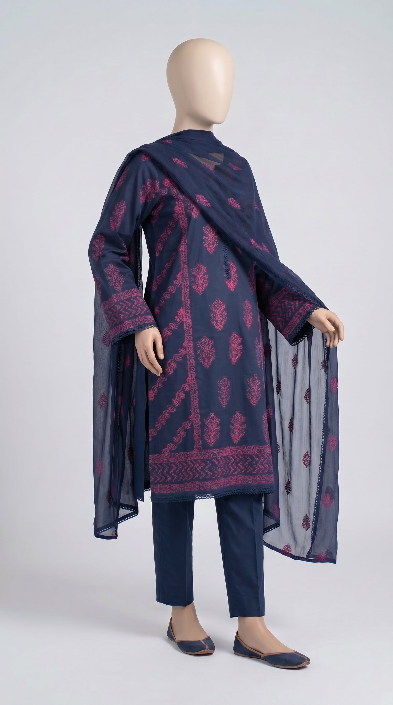 Indigo Mughal Block Print 3-Piece — view 3