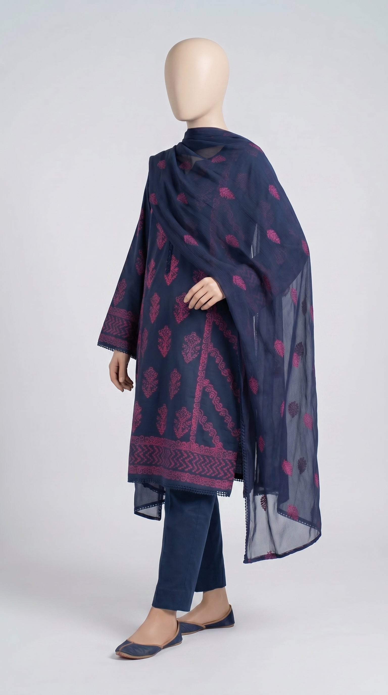 Indigo Mughal Block Print 3-Piece — view 4