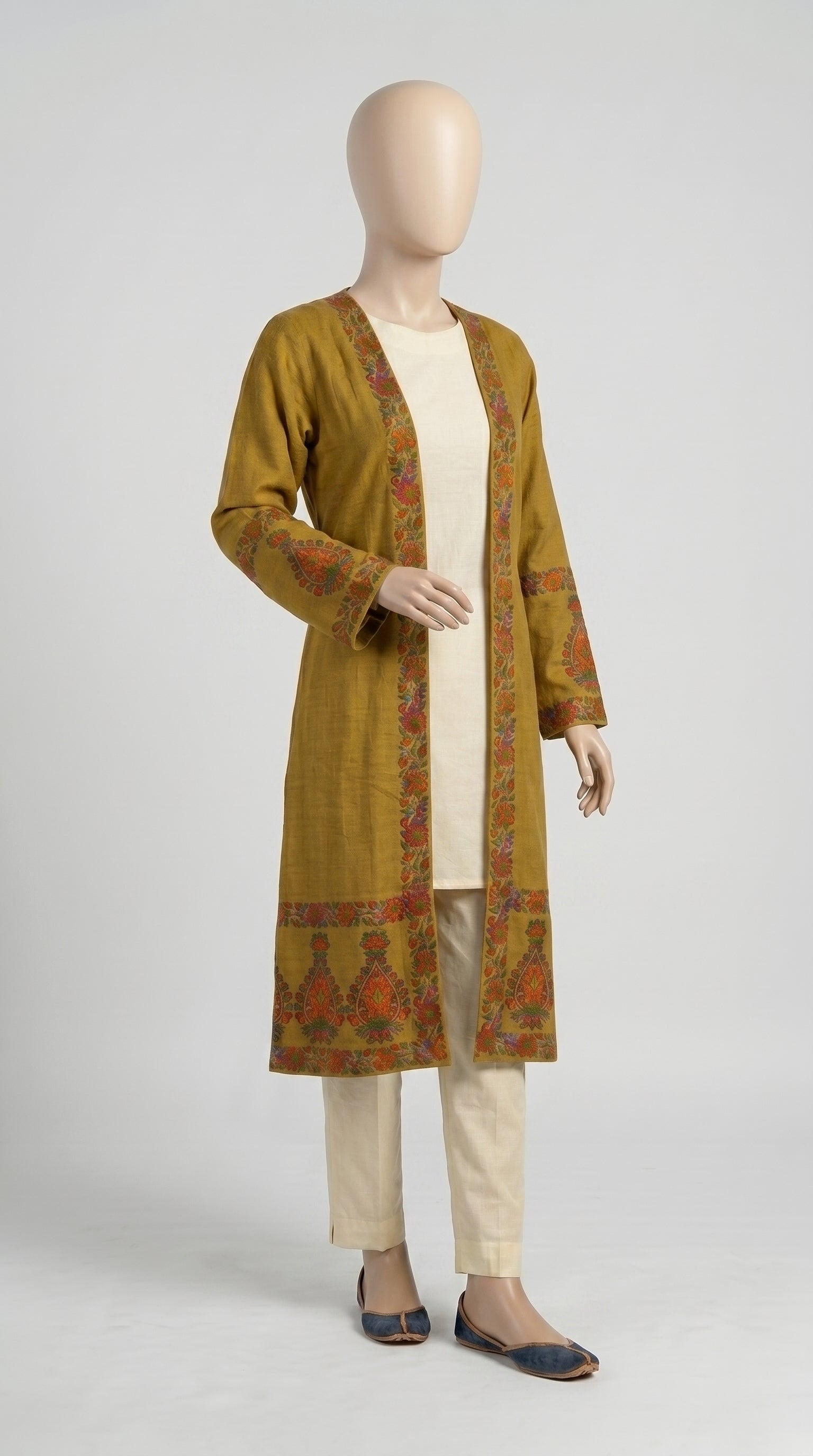Mustard Block Print Lawn Shrug — view 1