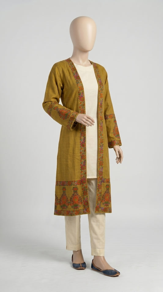 Mustard Block Print Lawn Shrug — view 1