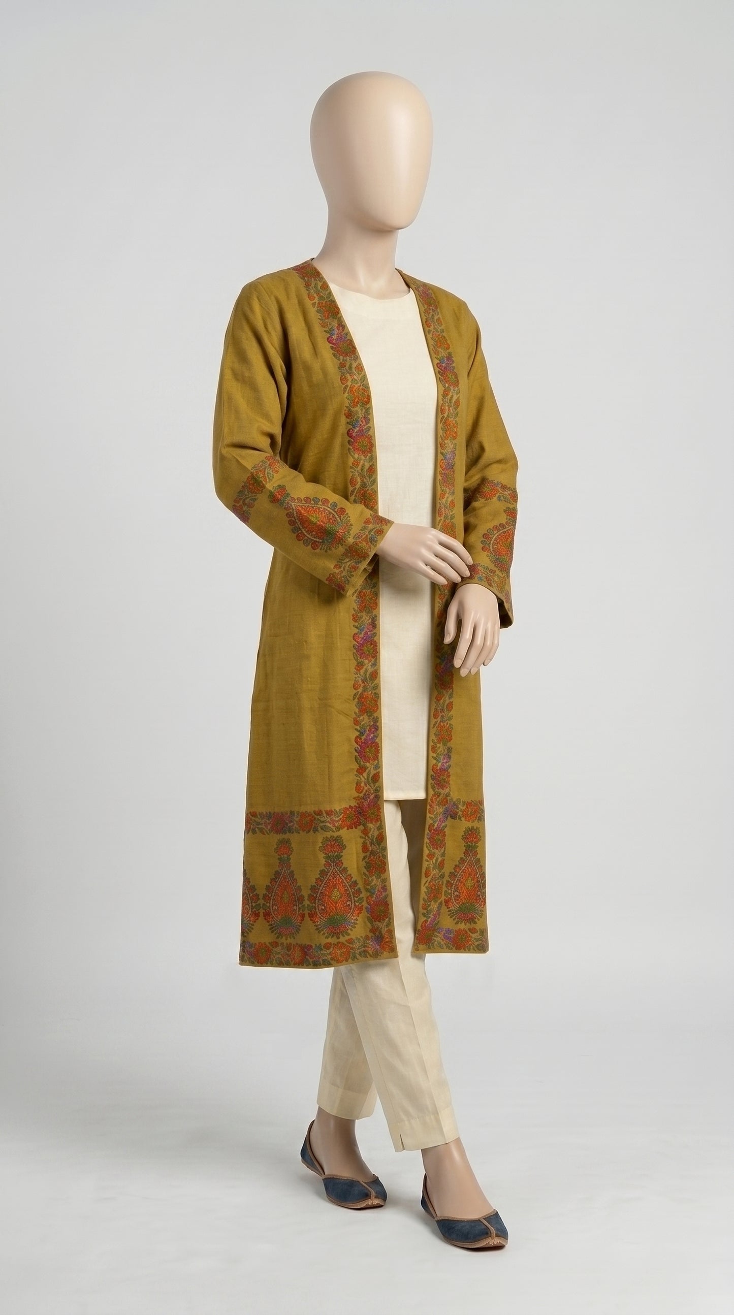 Mustard Block Print Lawn Shrug — view 2