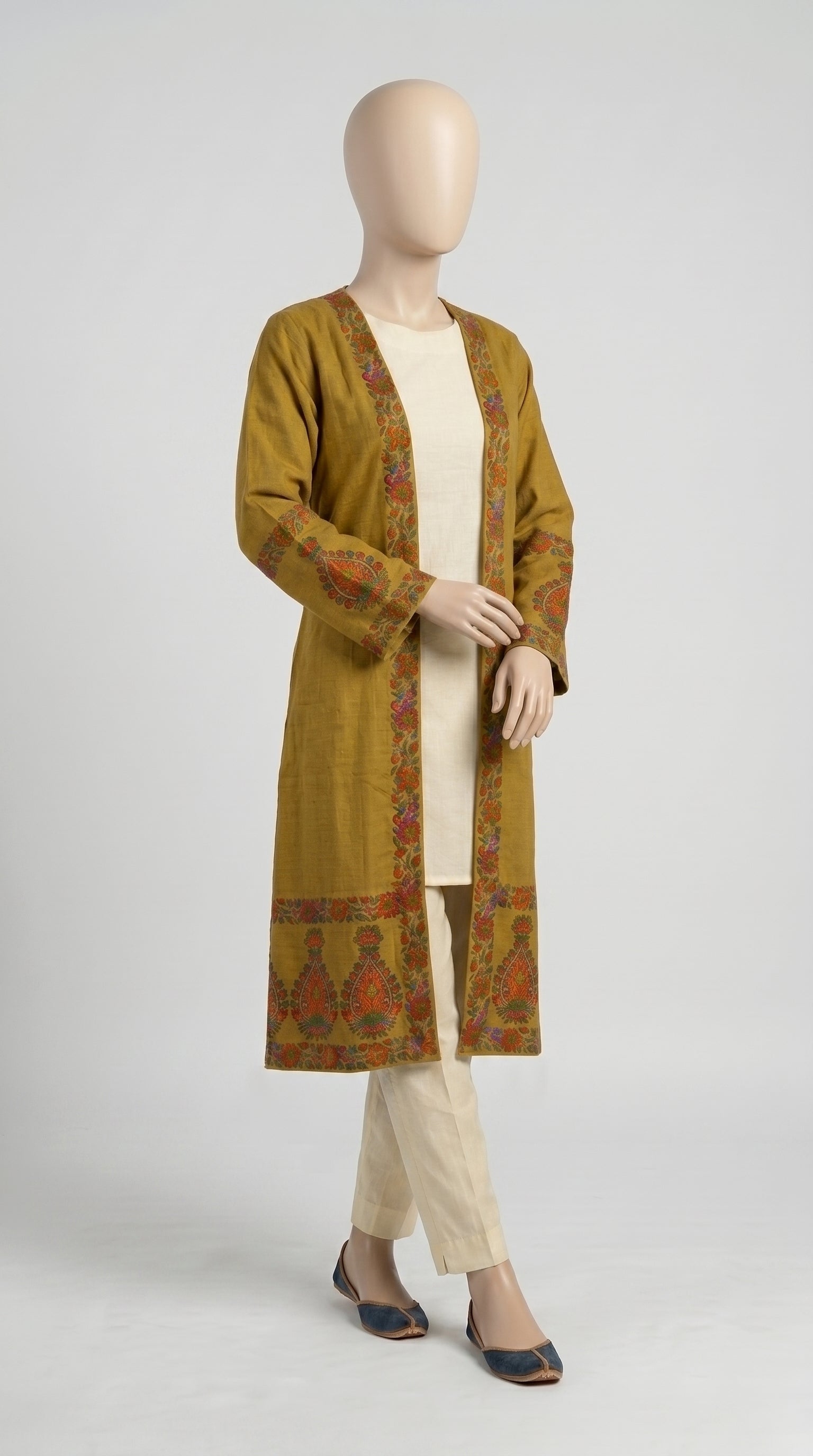 Mustard Block Print Lawn Shrug — view 2