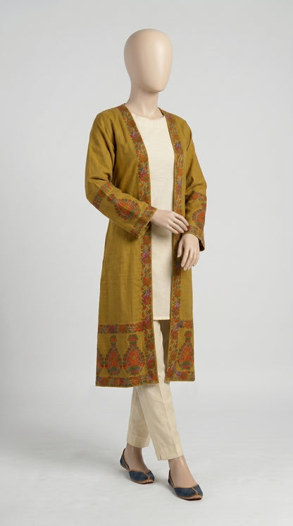 Mustard Block Print Lawn Shrug — view 2
