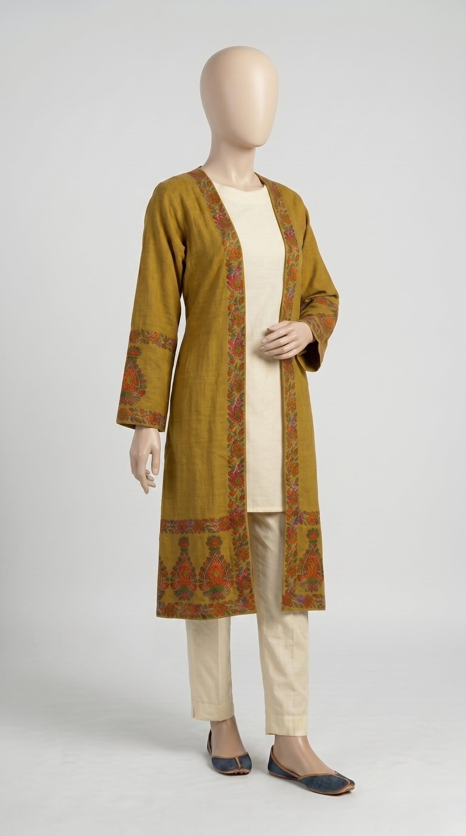 Mustard Block Print Lawn Shrug — view 3