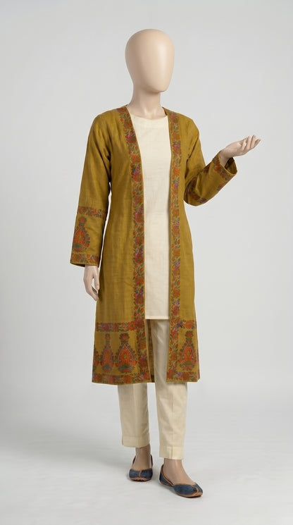 Mustard Block Print Lawn Shrug — view 4