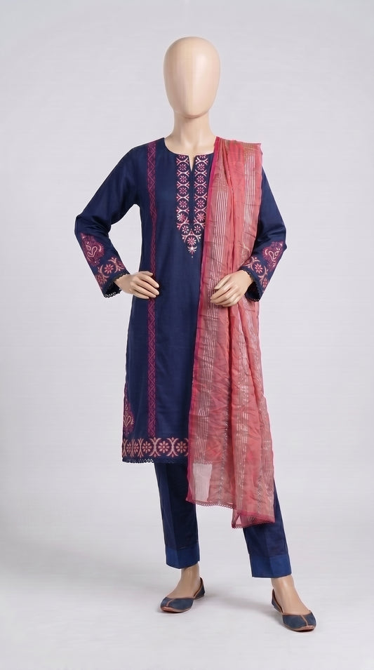 Navy Block Print Lawn 3-Piece — view 1