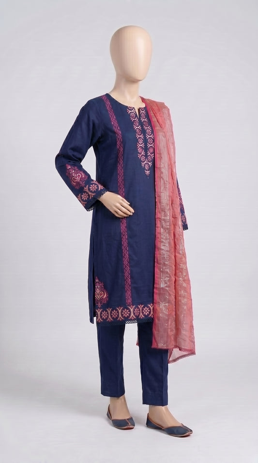 Navy Block Print Lawn 3-Piece — view 2