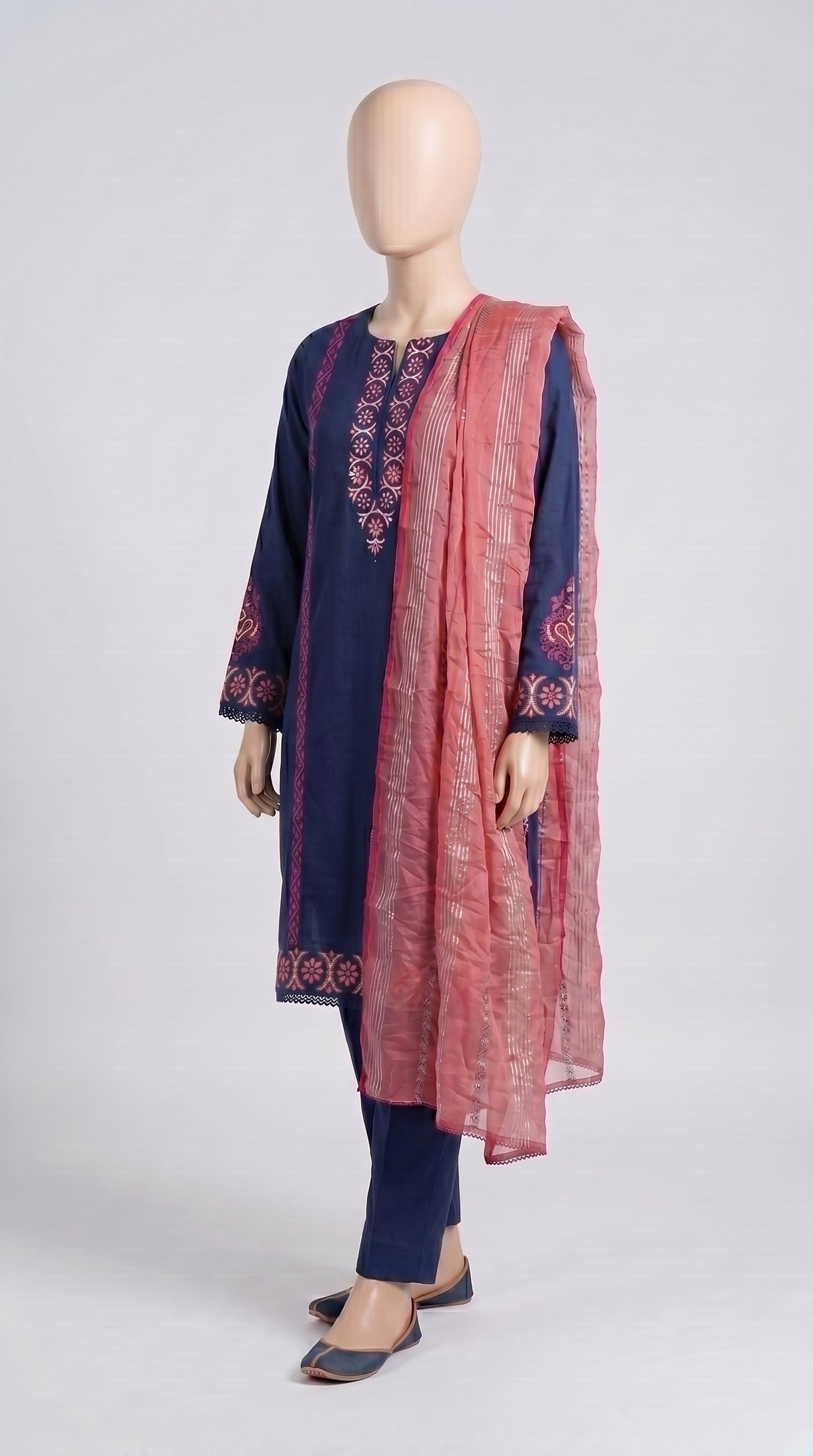 Navy Block Print Lawn 3-Piece — view 3