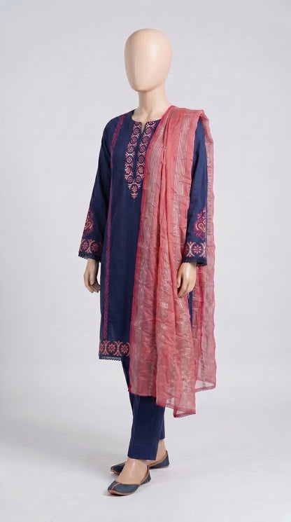 Navy Block Print Lawn 3-Piece — view 3