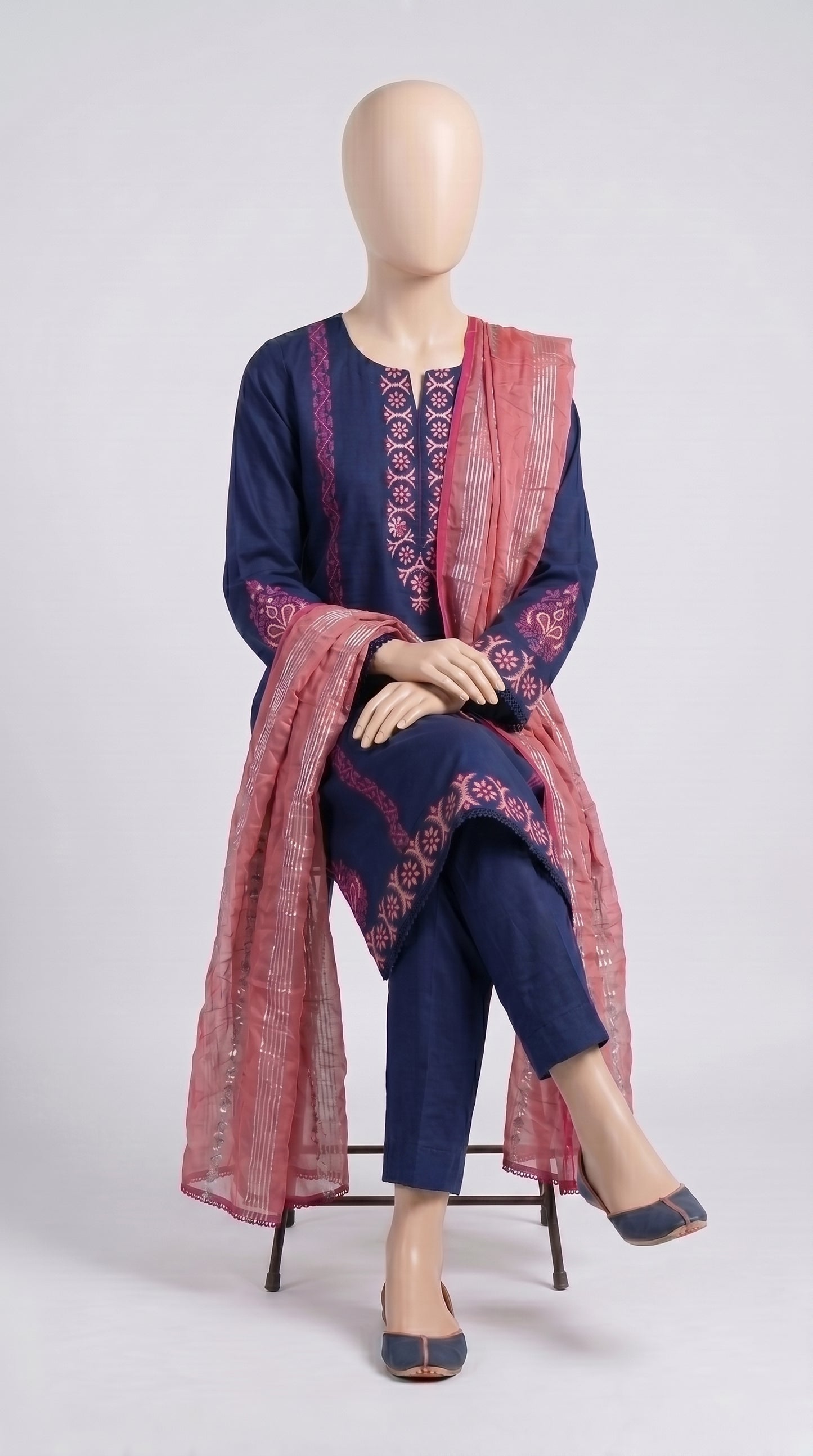 Navy Block Print Lawn 3-Piece — view 5