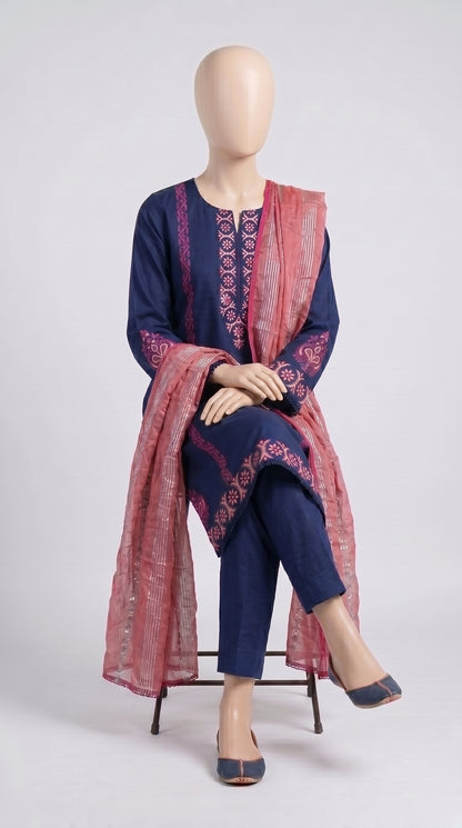 Navy Block Print Lawn 3-Piece — view 5